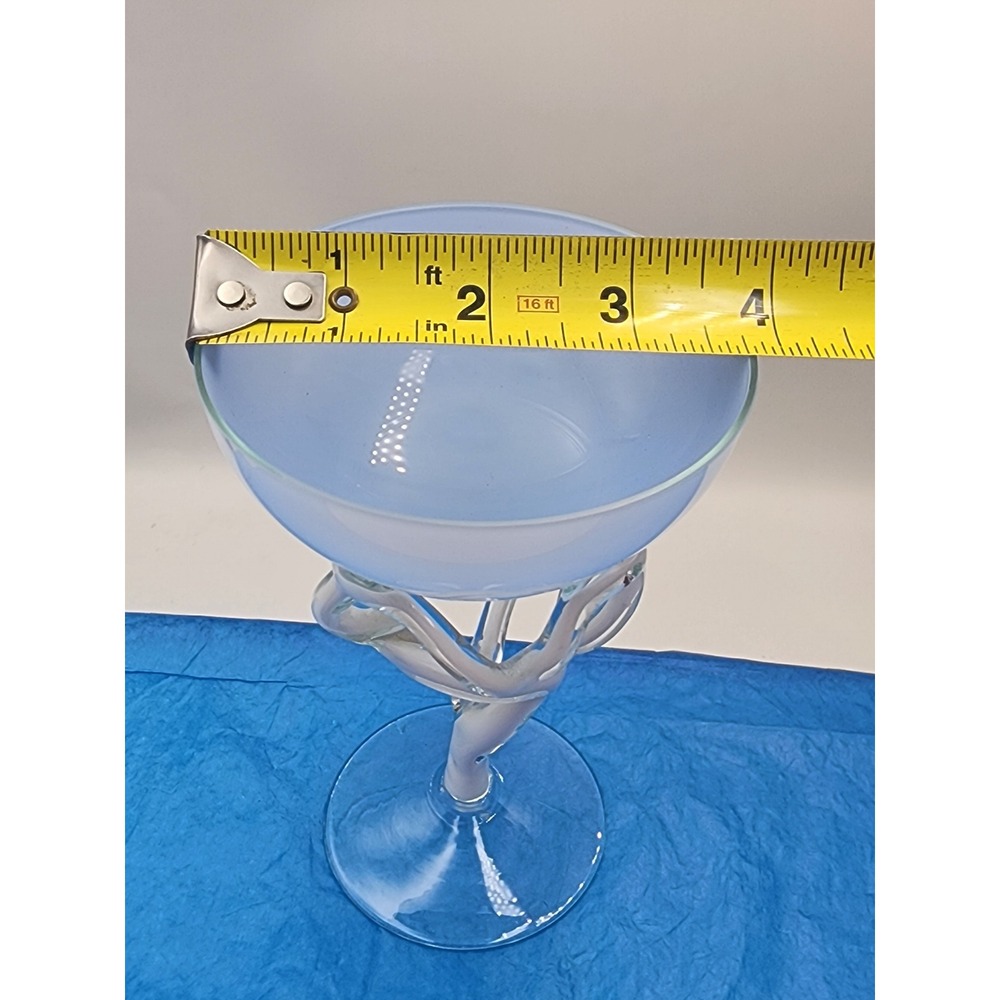 Artisan Hand Blown Frosted Blue Glass Coupe Abstract Sculptural Stem Compote - Picture 6 of 7
